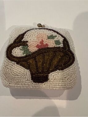 Beaded Creamy Floral Basket Clutch